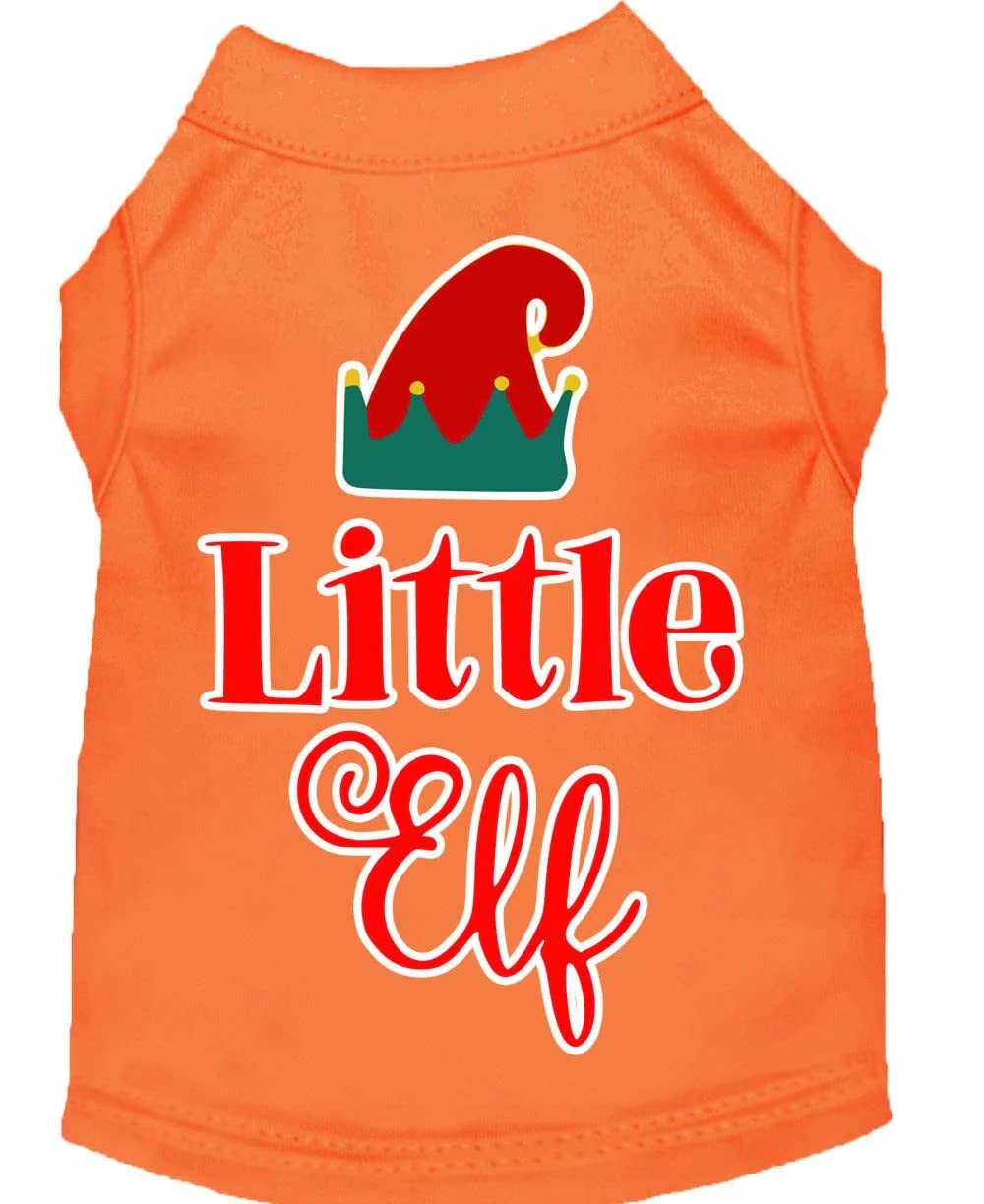 Christmas Pet Dog & Cat Shirt Screen Printed, "Little Elf" Orange MD (6-10 lbs.)