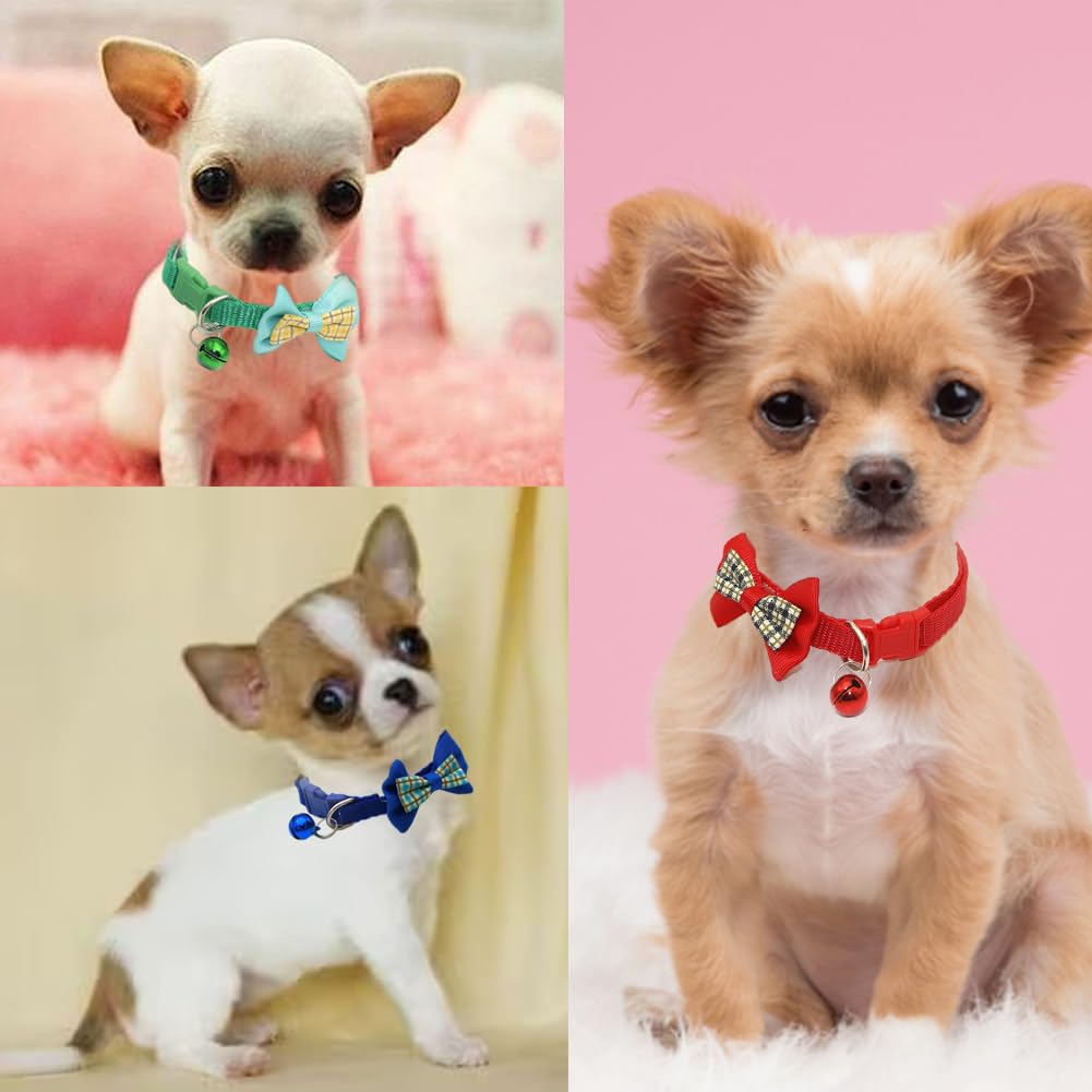 Cat Collar With Bells,Soft Nylon Identification Red Dog Collar Girl Puppy Collar With Bowtie Adjustable Buckle For Xxs Xs Tiny L