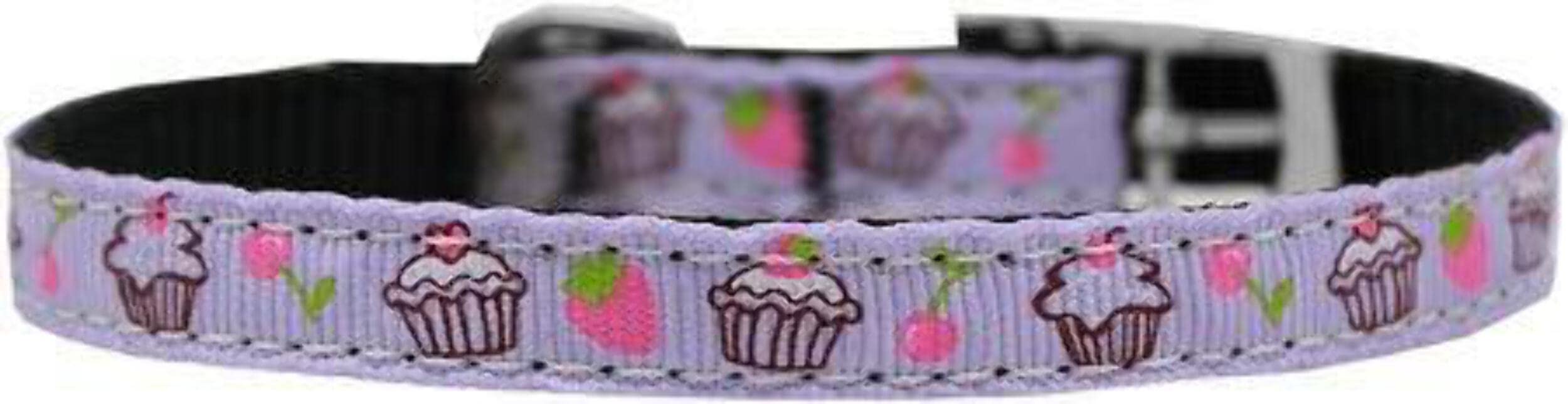 Mirage Pet Products Cupcakes Nylon Dog Collar with Classic Buckle, Size 8, Purple