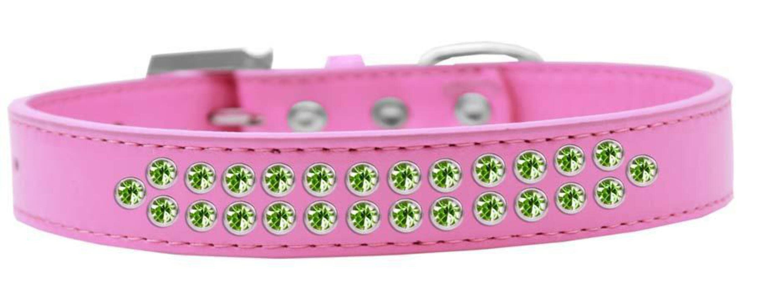 Mirage Pet Products Two Row Lime Green Crystal Bright Pink Dog Collar, Size 16