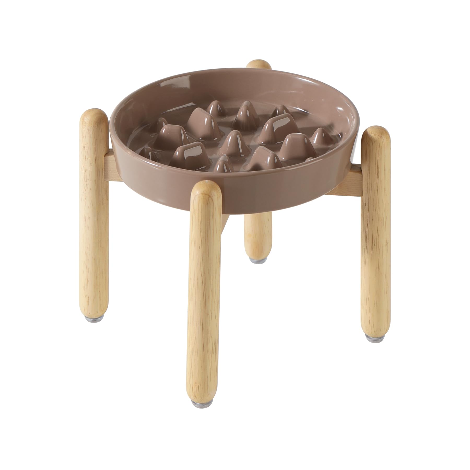 Havniva Ceramic 1.6 Cup Dog Raised Slow Feeder Set, Elevated Bowl with Wooden Stand for Medium and Large Dog, 8.2inch Slow Feede
