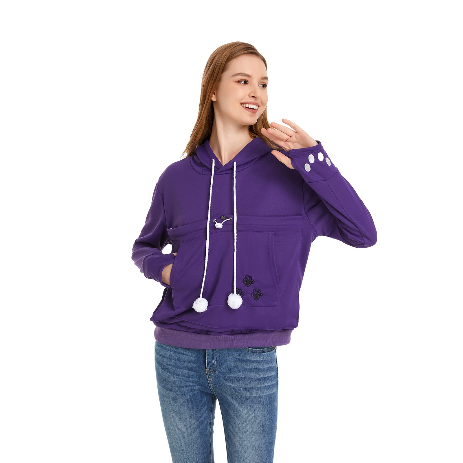 Unisex Big Pouch Hoodie Long Sleeve Pet Dog Holder Carrier Sweatshirt (Violet, M)