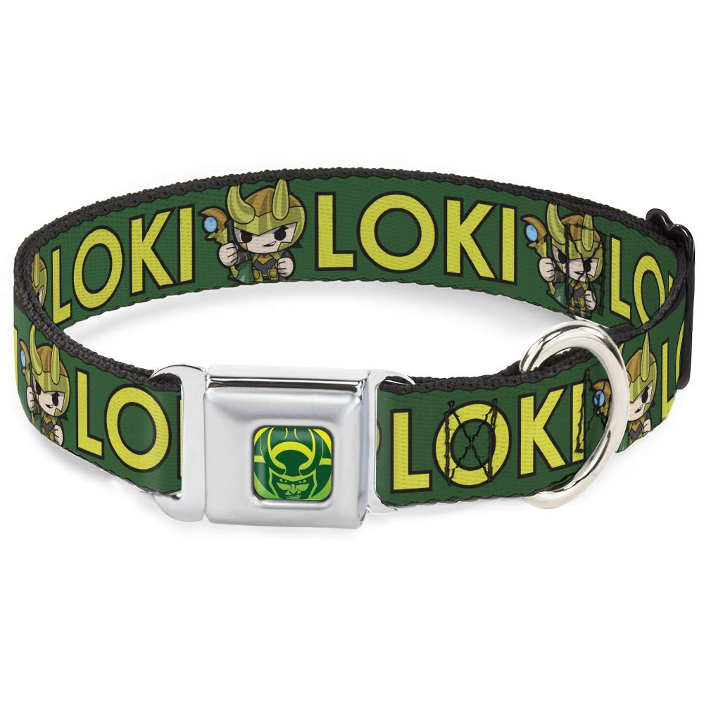 Buckle-Down Dog Collar Seatbelt Buckle Kawaii Loki Standing Pose Text Green Yellow Multi Color, Dc-Sb-Thai-Wth024-1.0-L, 1'' Wide - Fits 15-26'' Neck - Large