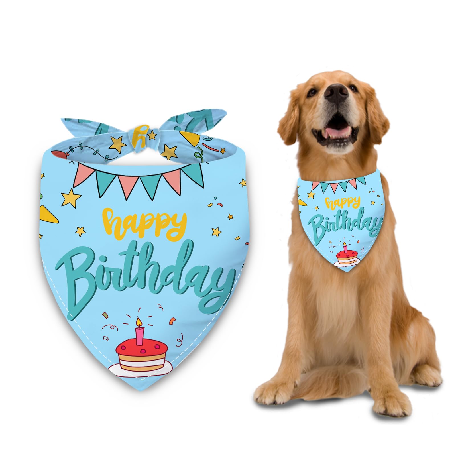 Liboom - Happy Birthday Dog Bandana Washable Pets Scarf Triangle Adjustable Handkerchief, Double Sided Printing, Blue, Cake Ball
