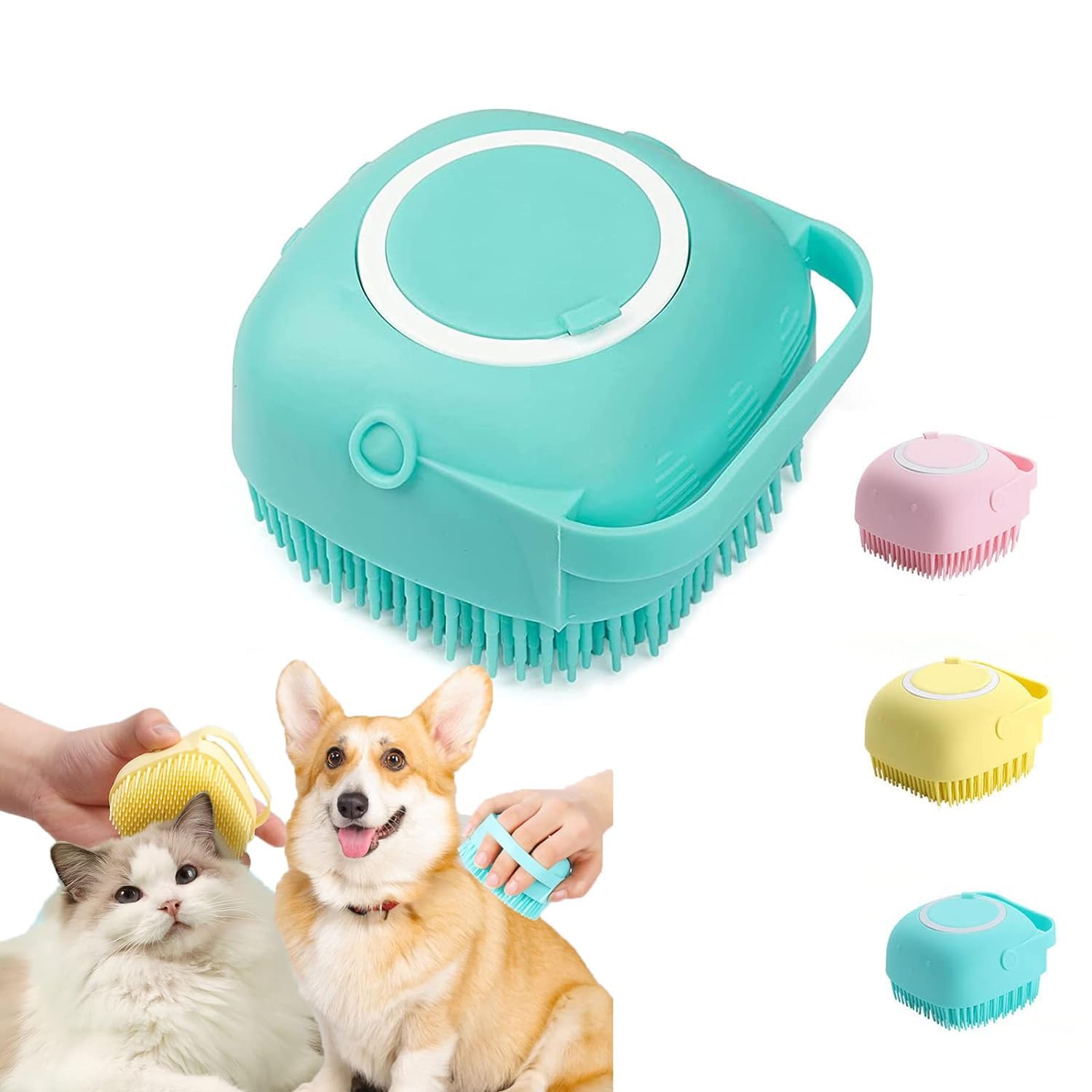 Topfinder Dog Bath Brush  Soft Silicone Dog Brush With Soap Dispenser, Pet Grooming Bath Massage Brush Shampoo Dispenser, Dog S