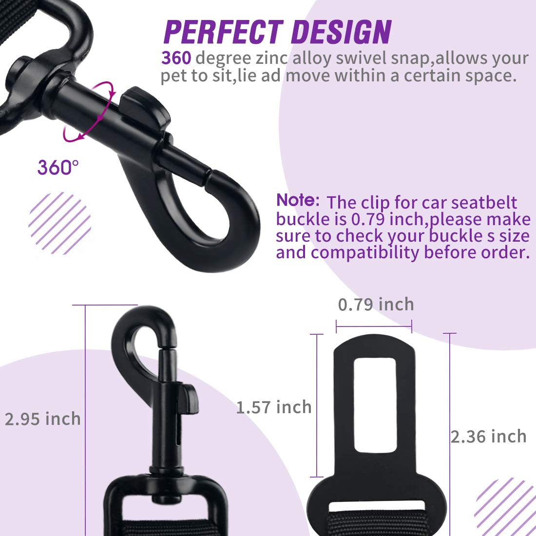 Cooyoo Dog Seat Belt,Retractable Dog Car Harness Seat Belt For Car Adjustable Nylon Pet Safety Seat Belts Heavy Duty & Elastic B