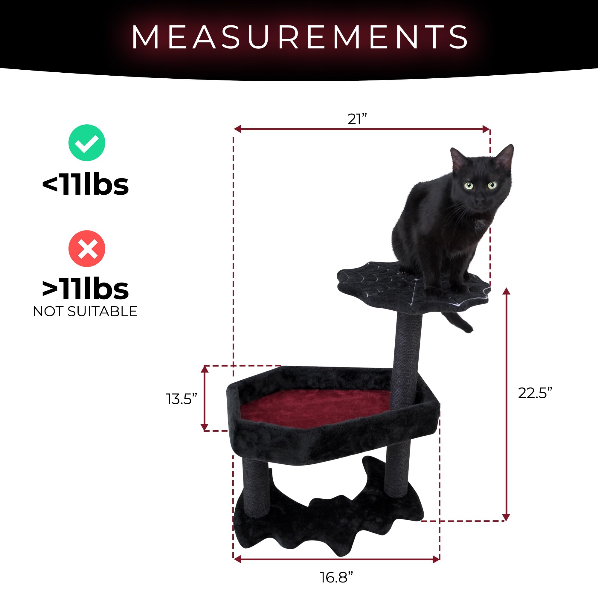 Gothic Cat Tree With Coffin Cat Bed, Gothic Cat Tower, Coffin Cat Tree With Sisal Scratching Posts For Halloween Cat, Small Size, Black With Red Littlesy