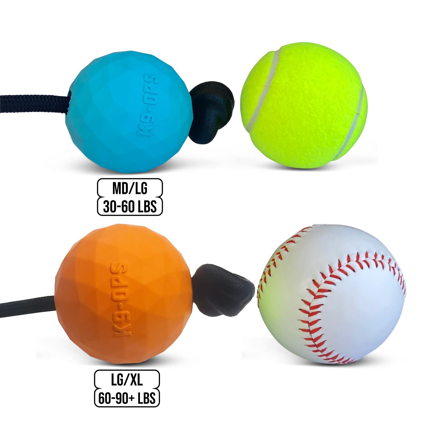 K9 Ops Dog Ball on Rope - Solid Rubber Tug Toy for Large Dogs, Indestructible, Envy Green with Black Rope