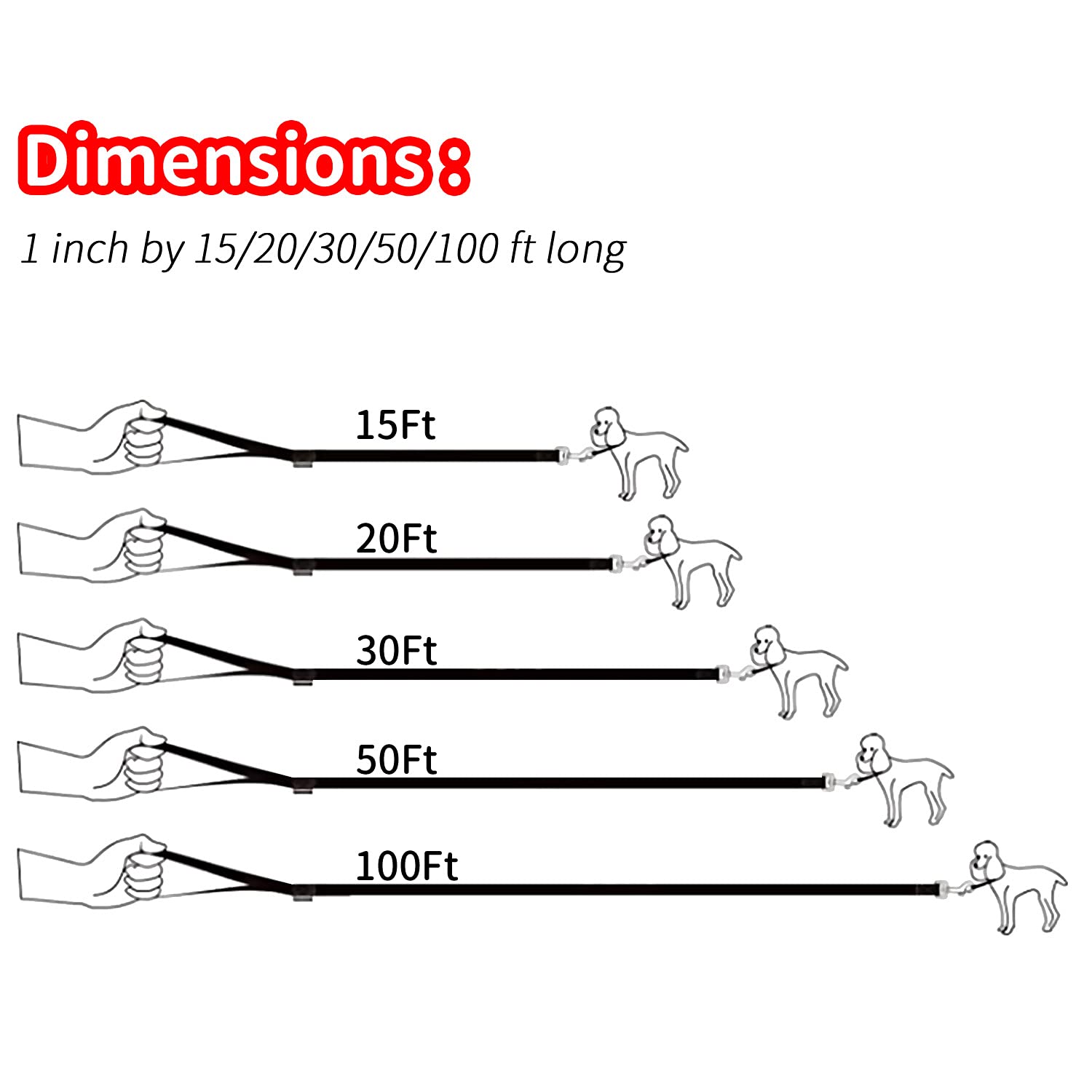 Hikiss Long Dog Leash Obedience Recall Training Agility Lead With Thickening Material For Large Dog - 15Ft 20Ft 30Ft 50Ft 100Ft Training Leash(Red 30Ft)