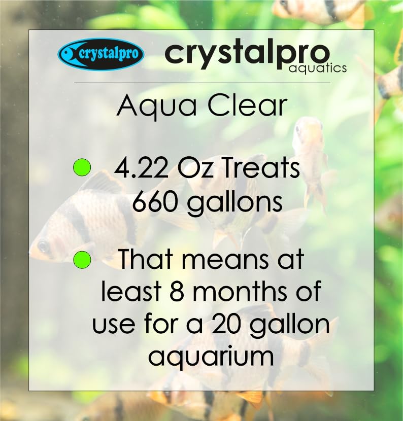 CrystalPro Aqua Clear Water Clarifier - Treats 660 Gallons - 4.22 fl oz for Freshwater Aquariums
