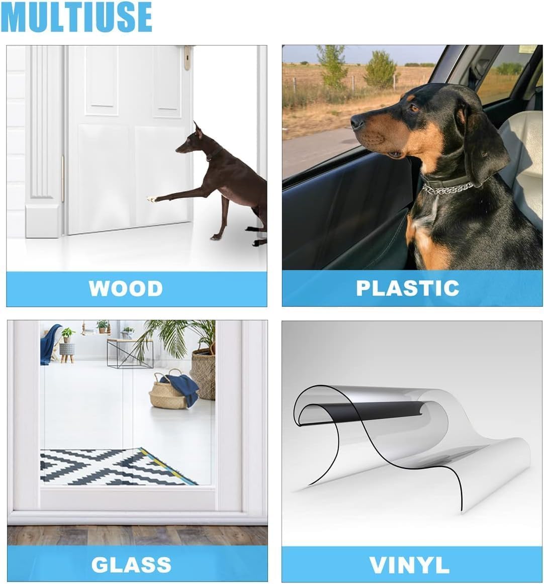 FTSTC Door Protector from Dog Scratching, Clear Heavy Duty Flexible Door Claw Shield, Anti-Scratch Guard for Furniture, Window,