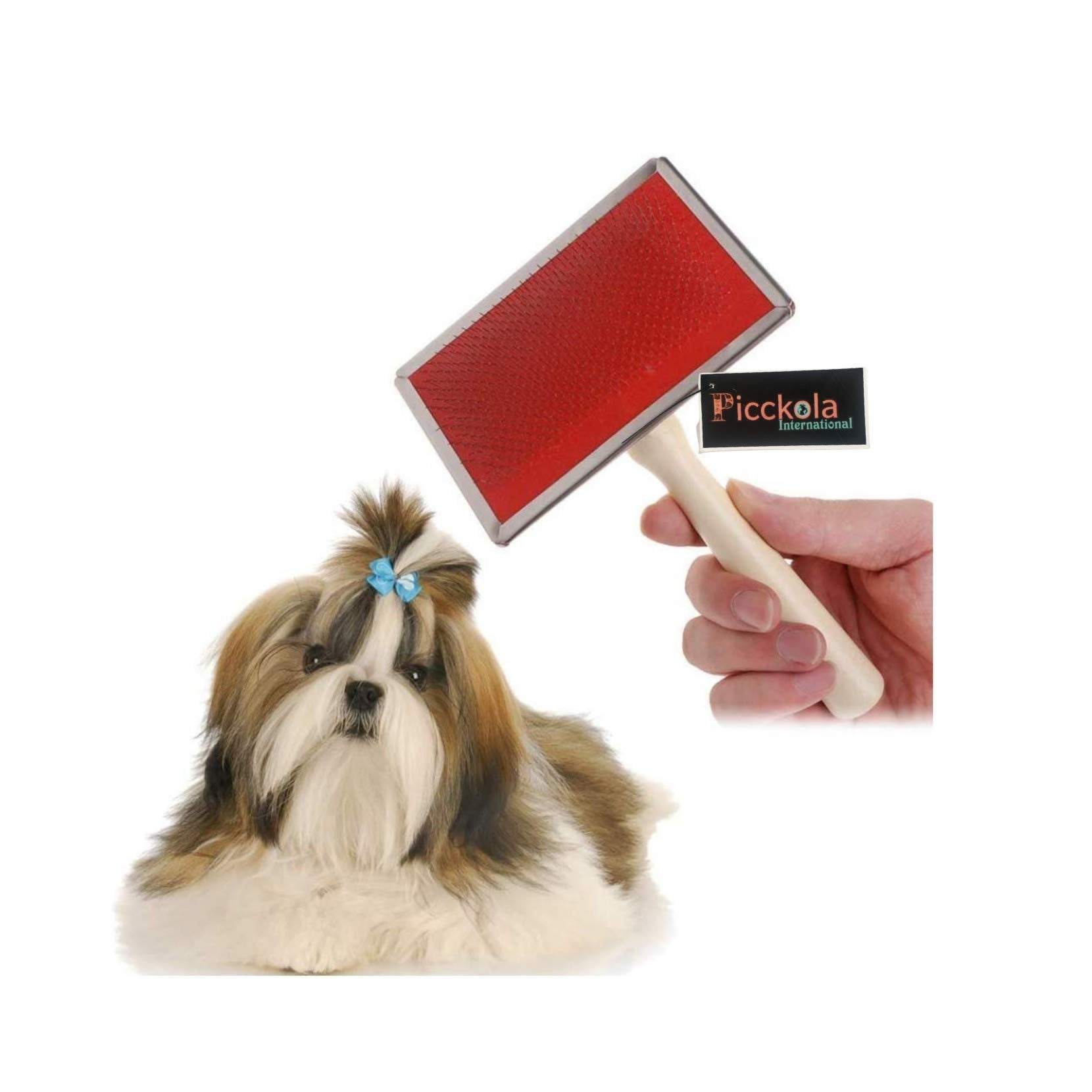 Picckola International Pet Comb, Pet Grooming Slicker Brush Shedding Hair Remove Brush Wood Handle Dog Cat Cleaning Supply Shot 