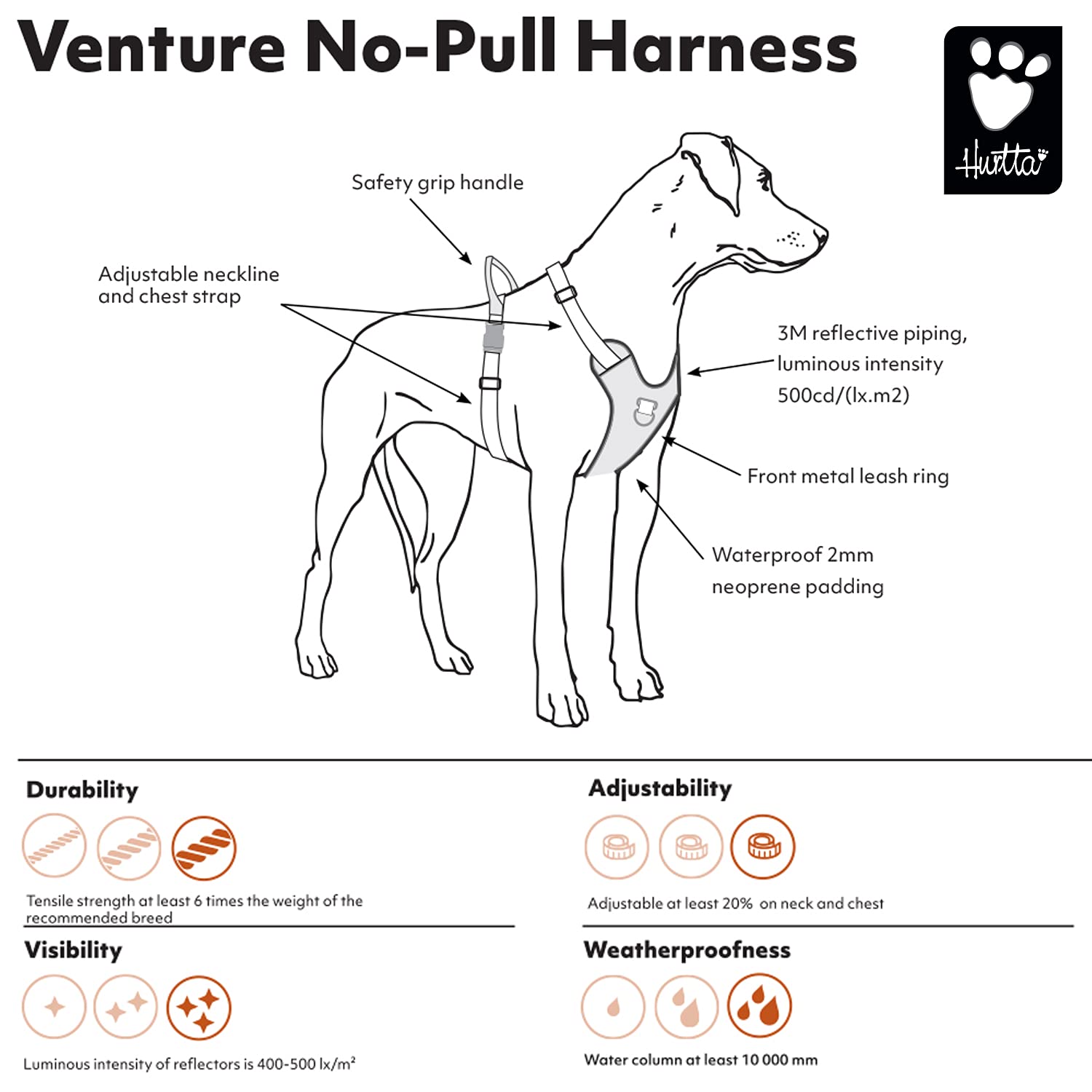 Hurtta Venture No-Pull Dog Harness, Bilberry, 16-18 In