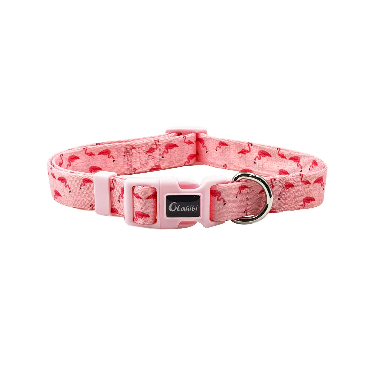 Olahibi Dog Collar Leash Set, Flamingo Pattern, Polyester Material, Adjustable Collar And 5Ft Matching Leash, For Small Dogs.(S,