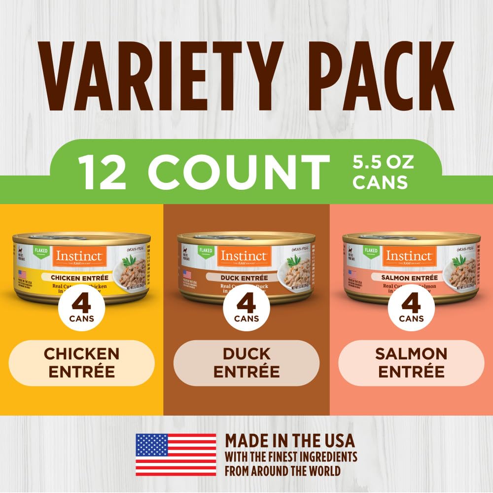 Instinct Flaked Entr  e Wet Canned Cat Food - Variety Pack, 5.5 oz. Cans (Pack of 12)