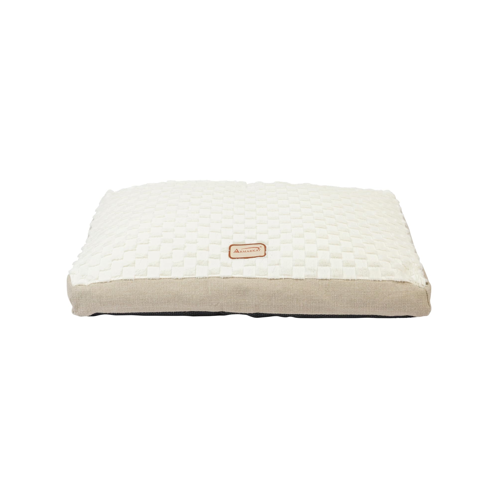 Armarkat Mat Model M12HMB/MB-L Large with Handle, Dog Crate Mat with Poly Fill Cushion & Removable Cover, Beige/White
