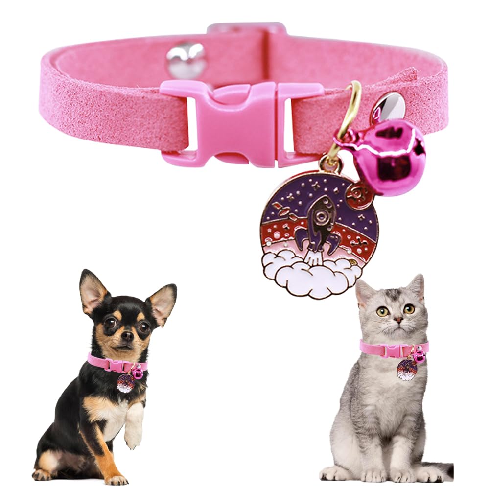 Hot Pink Kitten Bell Collar, Puppy Collar With Bell, Cute Xxs Dog Collar Girls Adjustable For Xxs Xs Small Tiny Female Cats Dogs