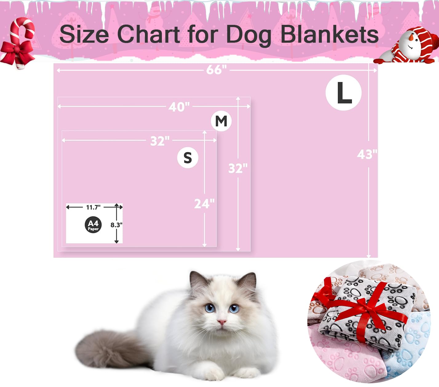 Stuffed Premium Soft Cat Blanket, With Flannel Pink Cute Paw Print, 40 * 32 Inches