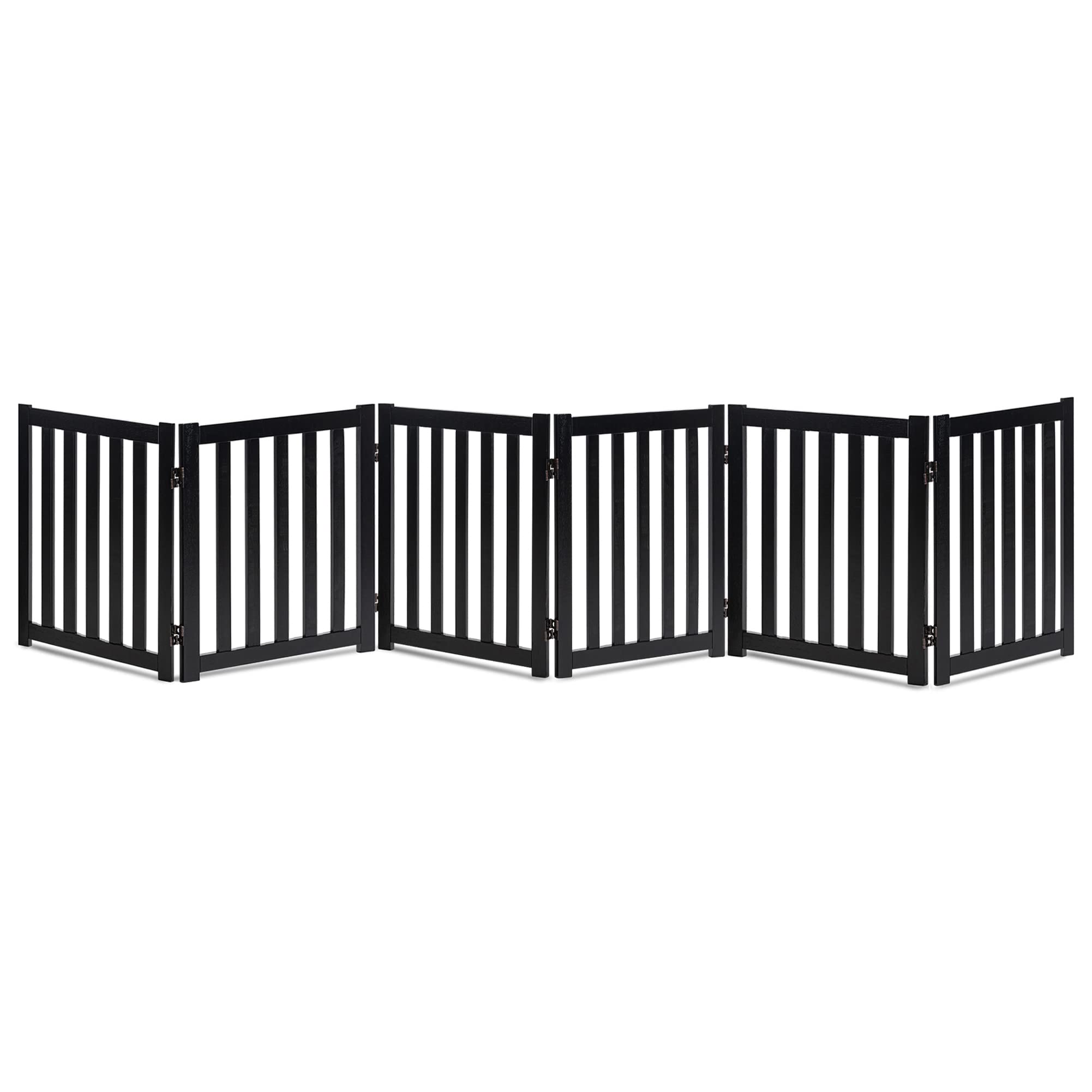 Lzrs 6-Panel Extra-Wide Freestanding Wooden Dog Gate – 24”High Foldable Safety Pet Barrier For Doorways, Hallways, Kitchens, And Long Staircases, Durable Design Fit Small To Medium Dogs, Walnutl