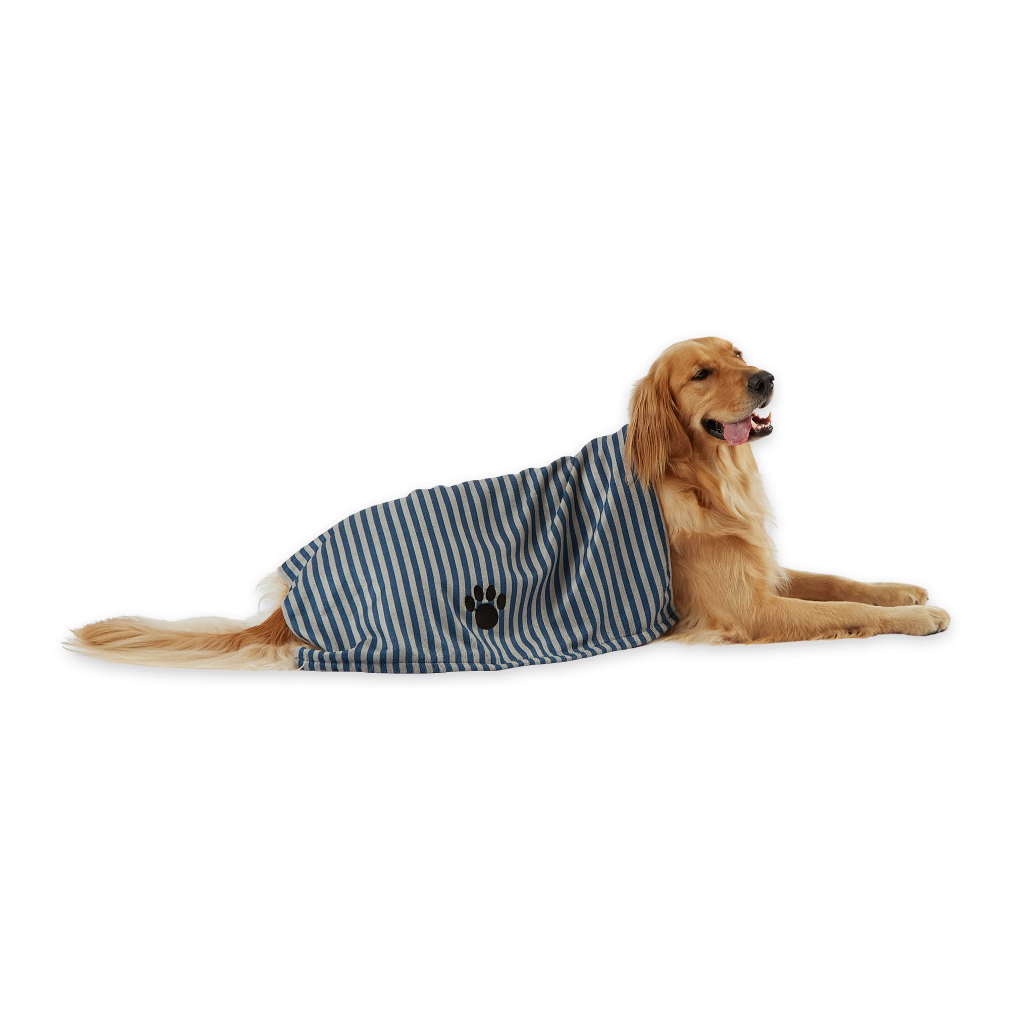 Bone Dry Pet Grooming Towel Collection Absorbent Microfiber X-Large, 41X23.5'', Striped Navy