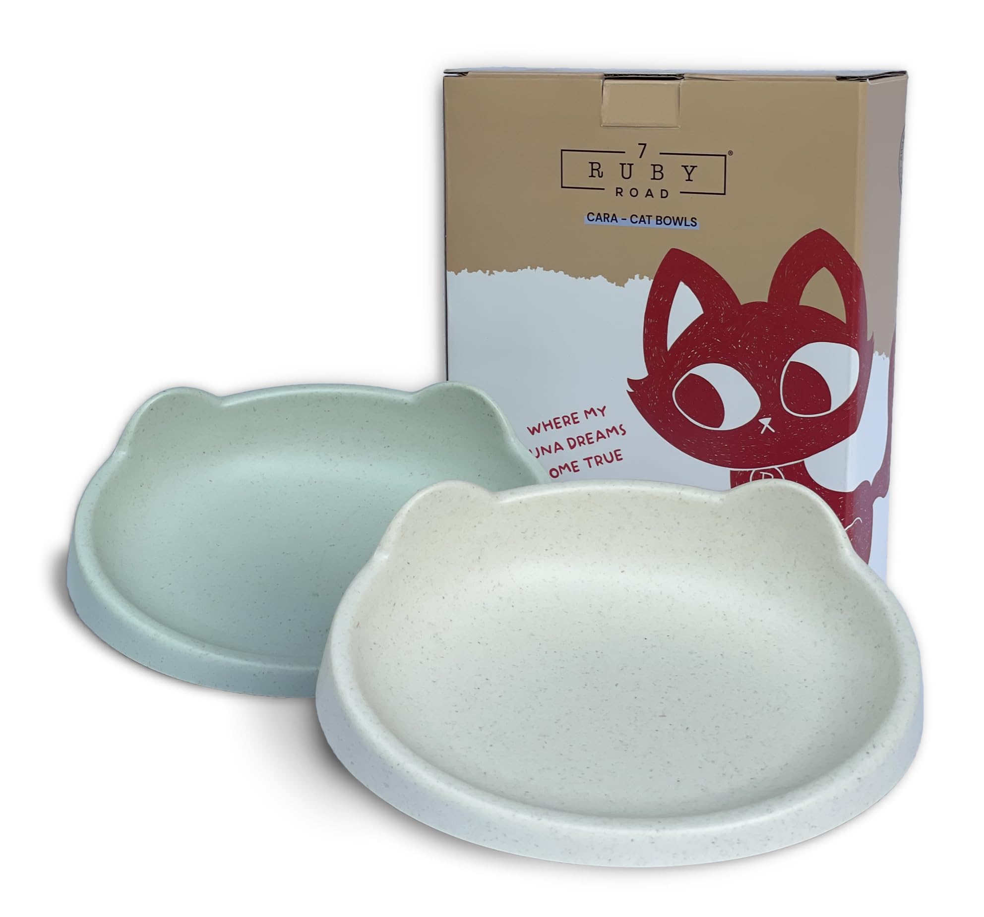 7 Ruby Road Anti Whisker Fatigue Cat Bowl, Set of 2 - Wide Food Bowls, Wet and Dry Shallow Food Dish, Small Cat Dishes for Indoo