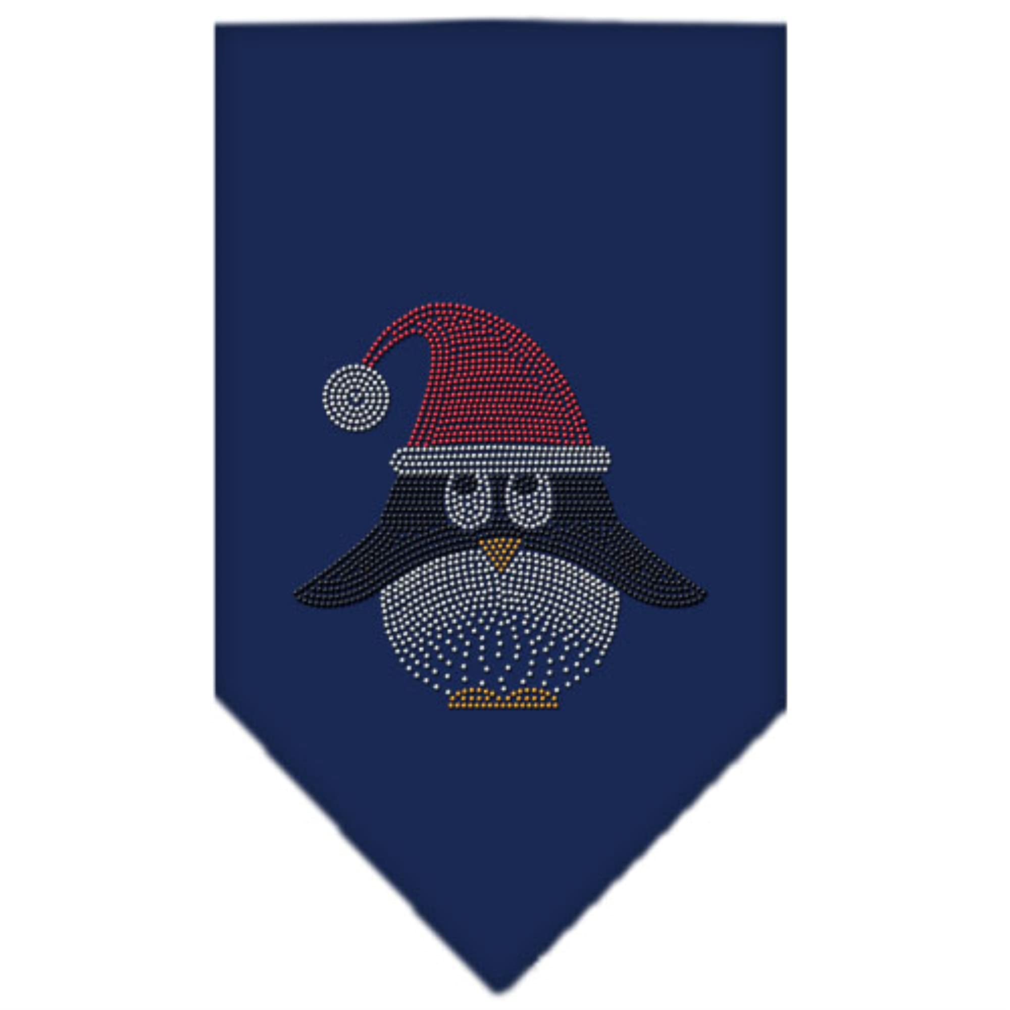 Christmas Pet and Dog Bandana Rhinestone, "Santa Penguin" Navy Blue Small