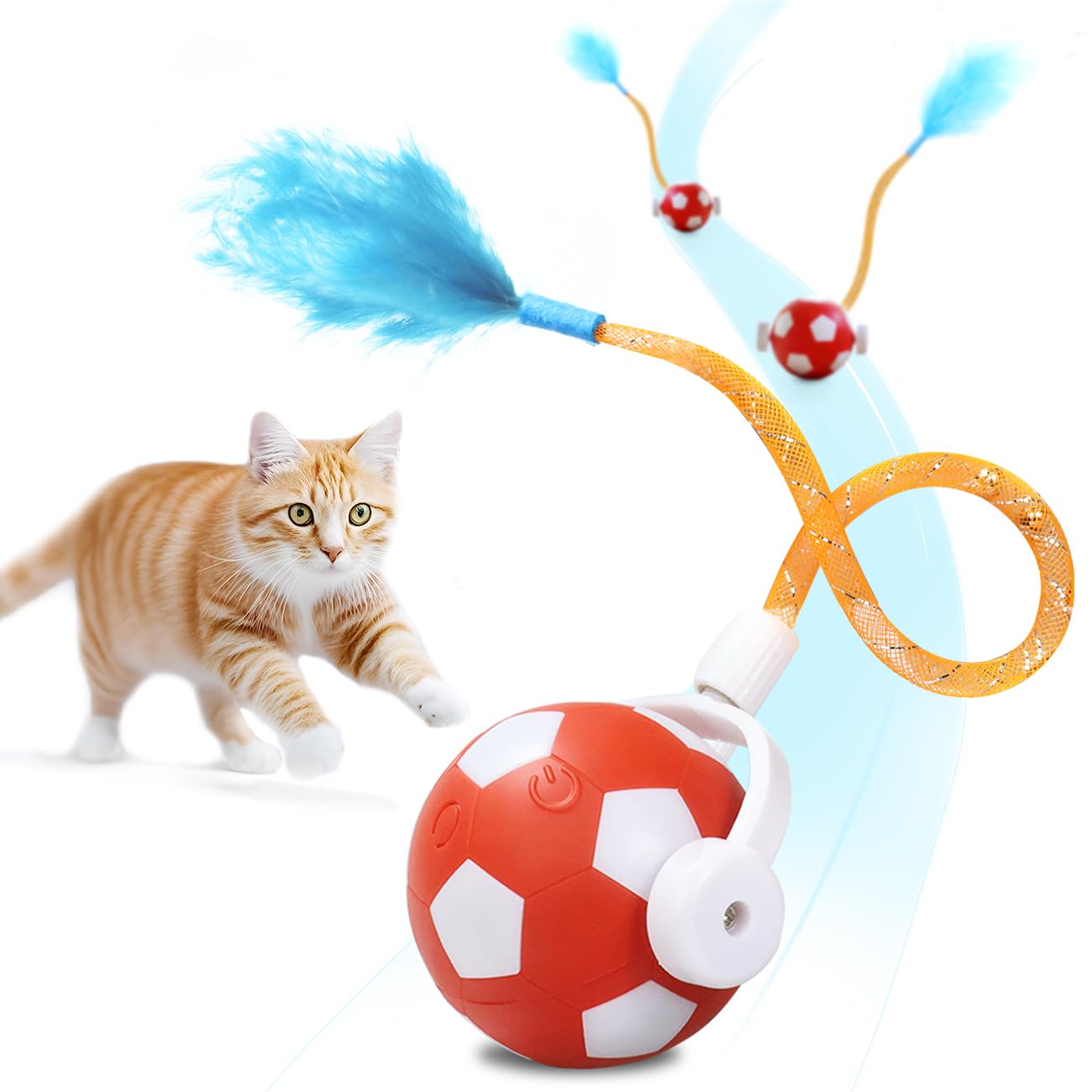 Oosofitt Interactive Cat Toys With Feather Snappy Tail For Bored Indoor Adults Cats, Safe Rolling Toys Ball With 3 Models, Autom