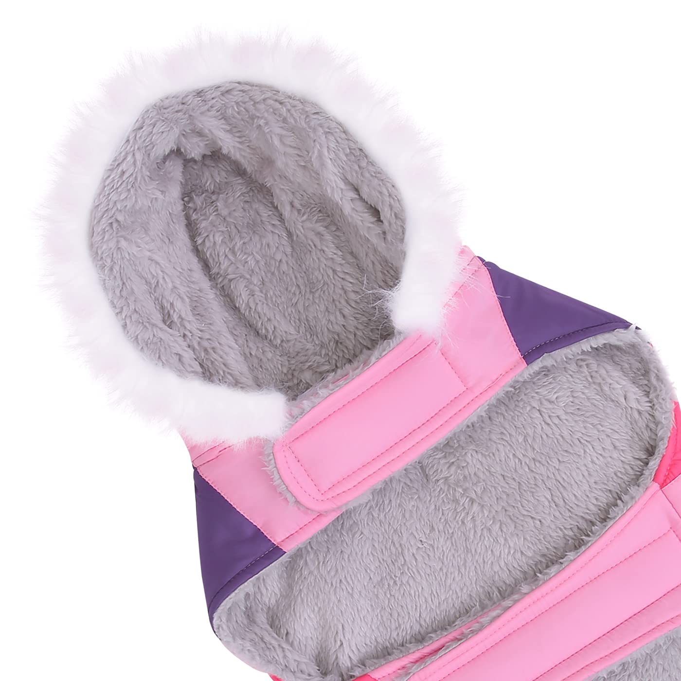 Hde Dog Puffer Jacket Fleece Lined Warm Dog Parka Winter Coat With Harness Hole Pink Stripe - M