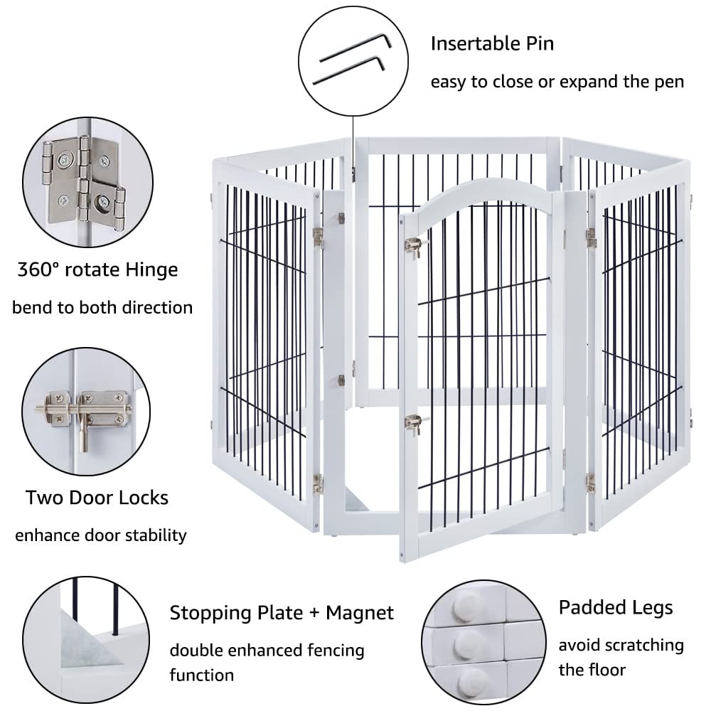 Unipaws 144'' Extra Wide Dog Gate And Pet Playpen, Free Standing Tall Dog Fence With Walk Through Door, Barriers For Home, Use A