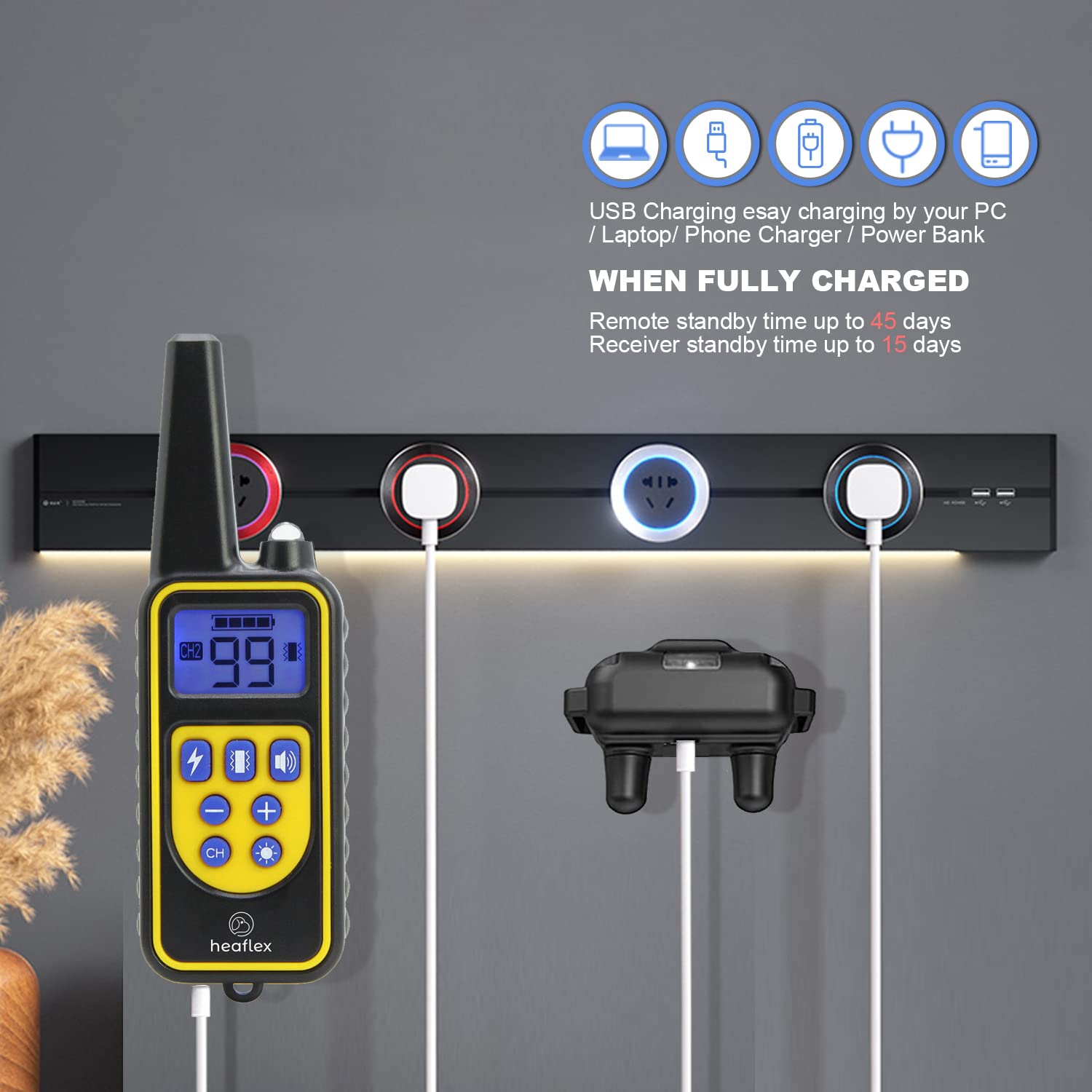 Heaflex Dog Shock Collar With Remote, Dog Training Electric Collar, Waterproof Rechargeable, 1640Ft Dog Shock Collar With Led Li