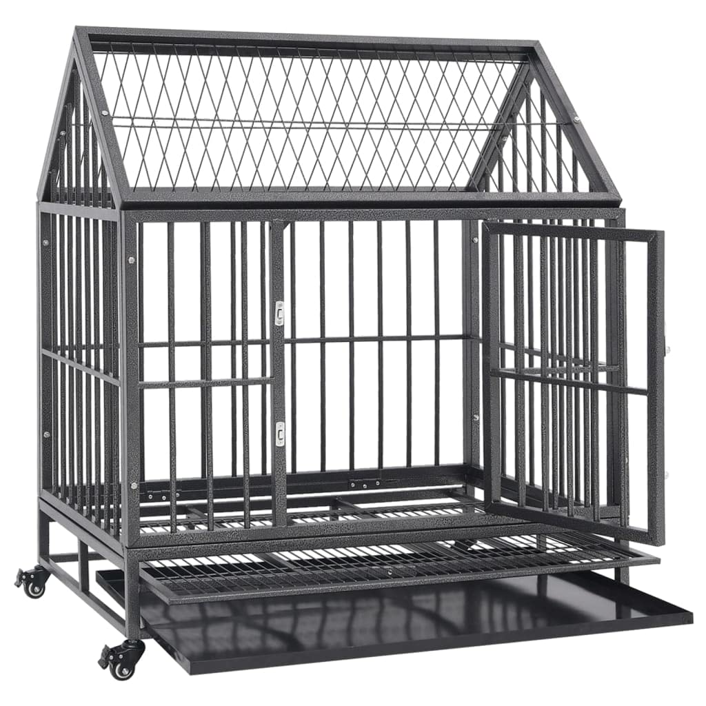 Vidaxl Dog Cage With Wheels And Roof Steel 36.2''X24.4''X41.7''