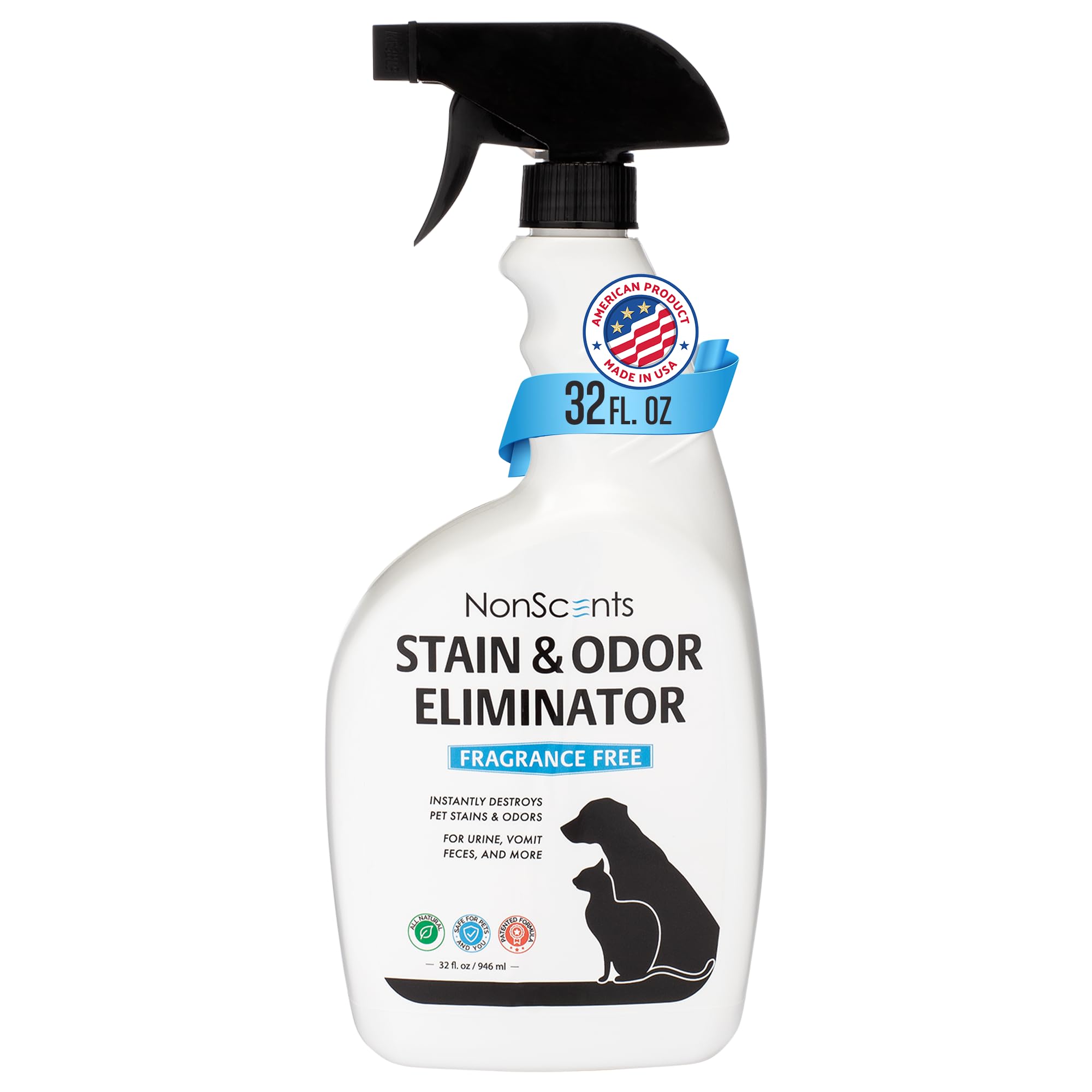 NonScents Stain & Odor Eliminator Spray for Strong Odor - 32 oz - Pet Odor Eliminator for Home - Carpet Stain Remover for Cats a