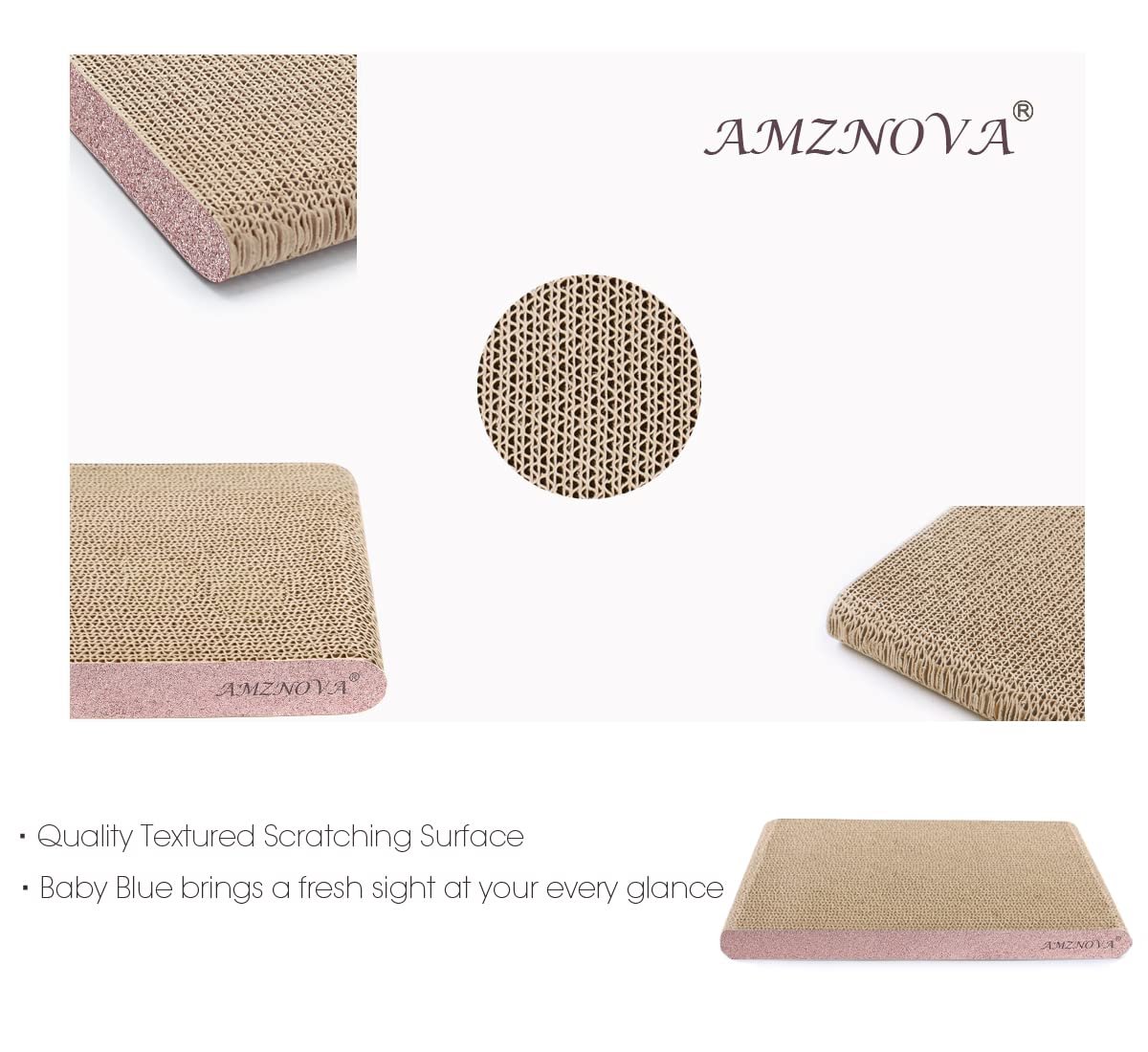 Amznova Cat Scratcher, Scratching Pad, Durable Recyclable Cardboard With Catnip, Extra Wide, Glitter Rose Gold