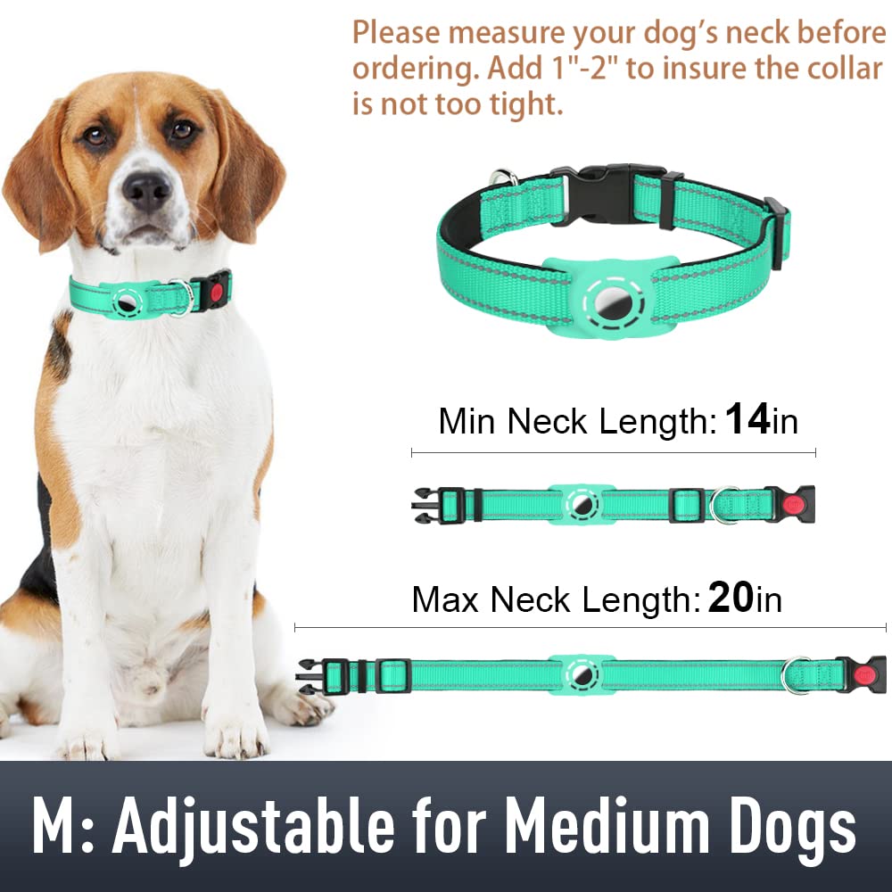 Erbine Airtag Dog Collar For Medium Dogs, Reflective Dog Collars With Airtag Holder, Soft Padded & Safety Locking Buckle, Nylon Pet Collar Adjustable For All Breeds, Teal