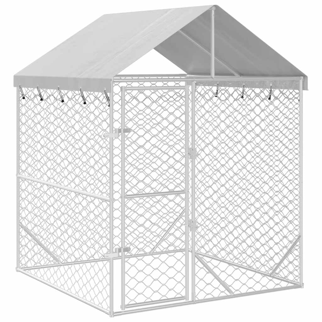 vidaXL Outdoor Dog Kennel with Roof Silver 6.6x6.6x8.2 Galvanized Steel