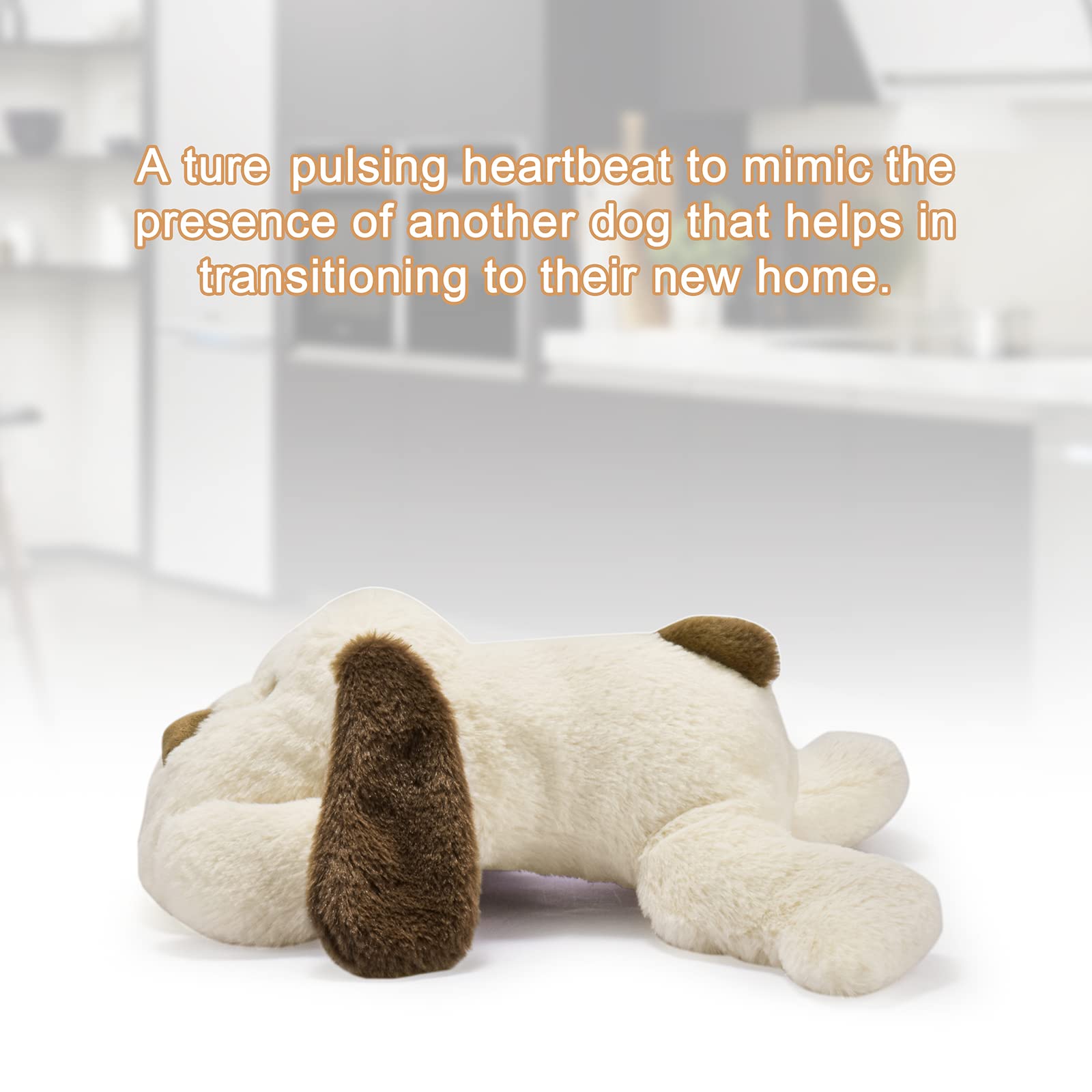 Moropaky Puppy Heartbeat Toy - Plush Anxiety Relief Soother for Puppies, White and Brown