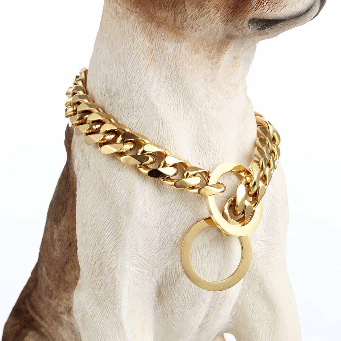 Rumypet Gold Dog Collar 18K Gold P Chain 11Mm/15Mm/19Mm Cuban Link Chain Collar Walking Trainning For Small Medium Large Dogs 12