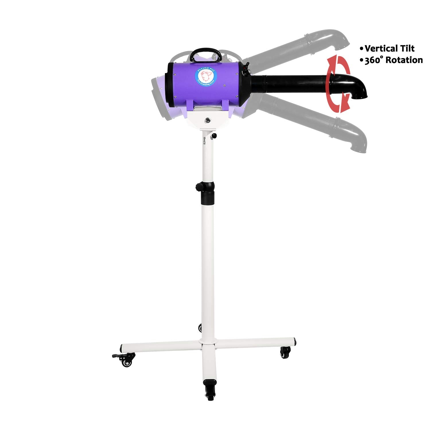 Flying Pig High Velocity Dog Pet Stand Grooming Dryer w/Variable Air Speed & Heat (Purple)