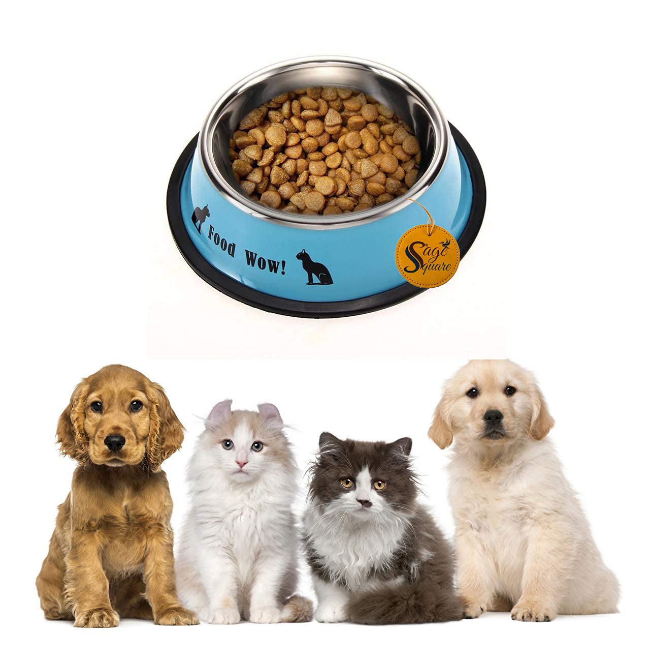 Sage Square Stainless Steel Dog Bowl Set  Premium Feeding Bowls For Dogs And Cats  AntiSkid Ring  Stylish And Durable Pet Fo