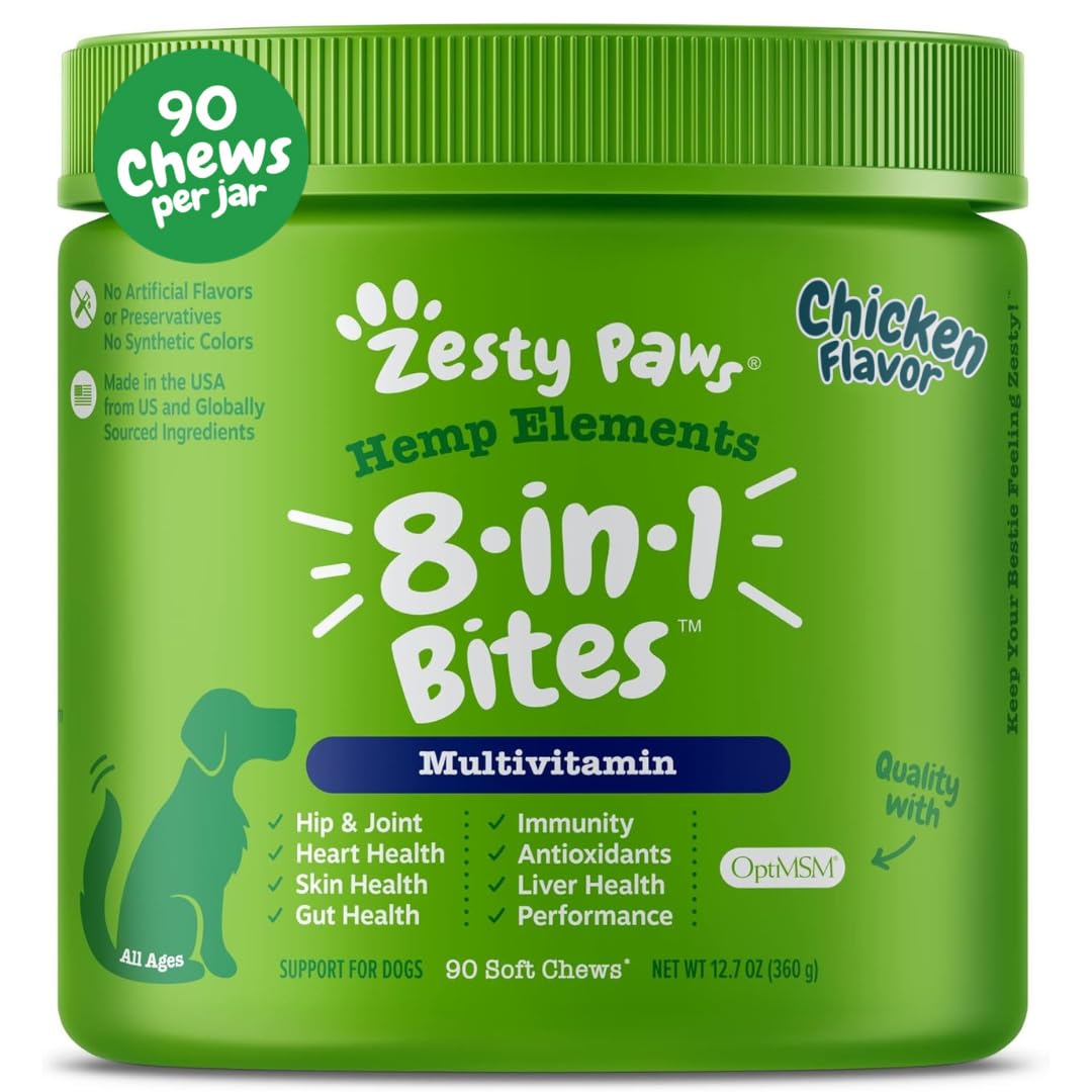 Zesty Paws 8-in-1 Bites for Dogs + Hemp Seed, 90 Count (Packaging May Vary)