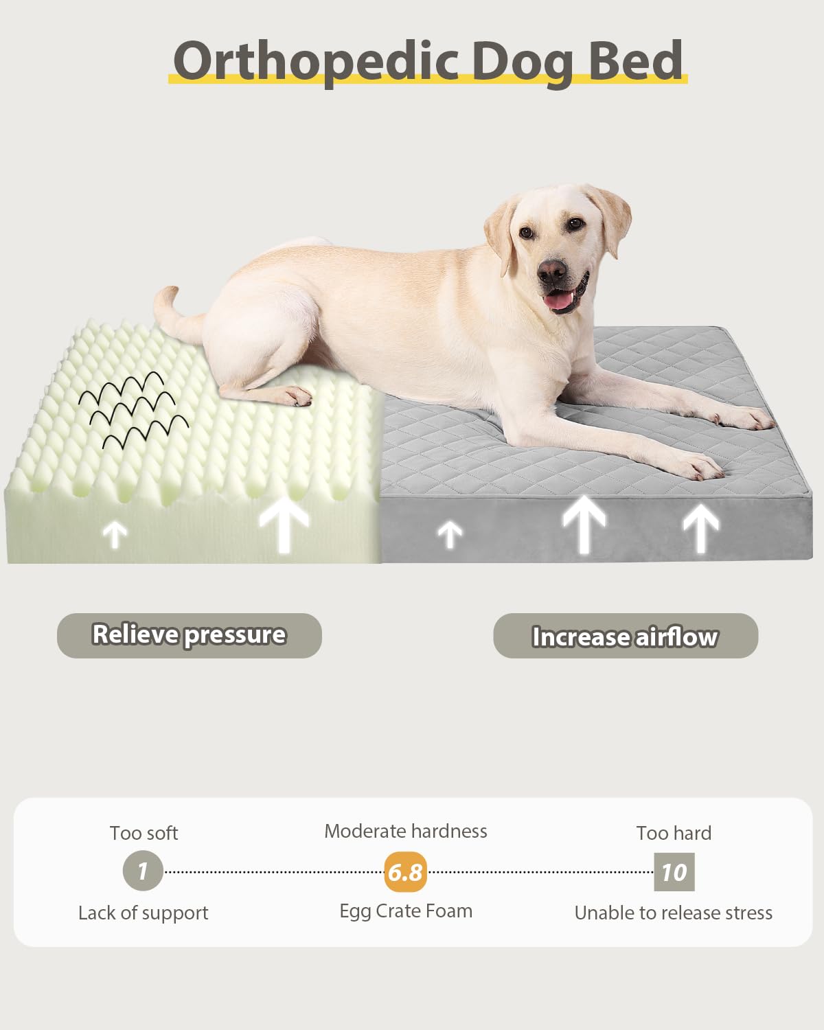 Nupida Jumbo Dog Bed - Extra Large, Orthopedic With Removable Washable Cover, Non-Slip Bottom, Suitable For Crate, 53X36 Inch, L
