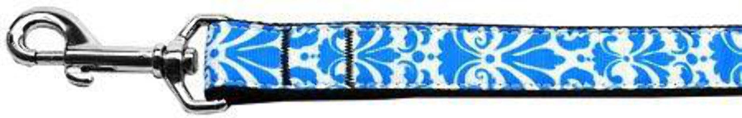 Pet Dog & Cat Nylon Leash, "Damask" Blue 1" w x 4' Leash