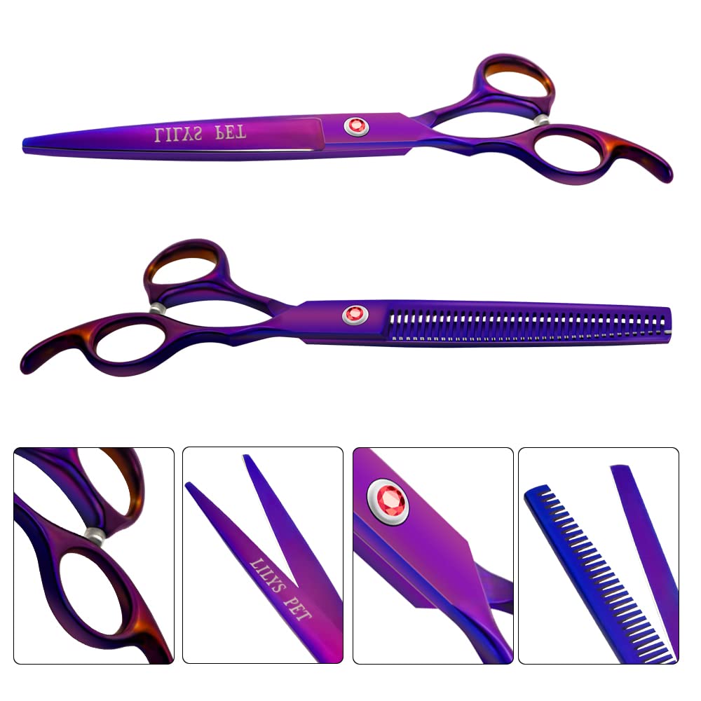 LILYS PET Professional Dog Grooming Scissors, 8.0" Coated Titanium, Purple, Model LILYS00782