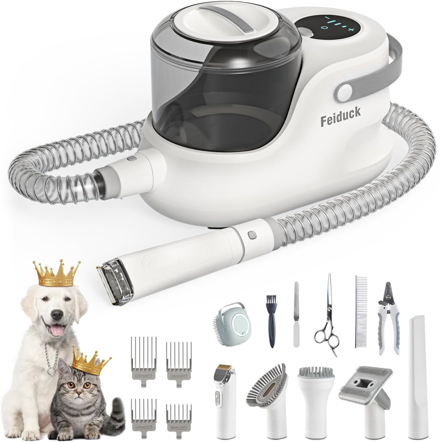 Feiduck Dog Grooming Kit with Vacuum Suction, 12 Grooming Tools, 2.5L Large Capacity, Low Noise Design, 1 Count, Grey
