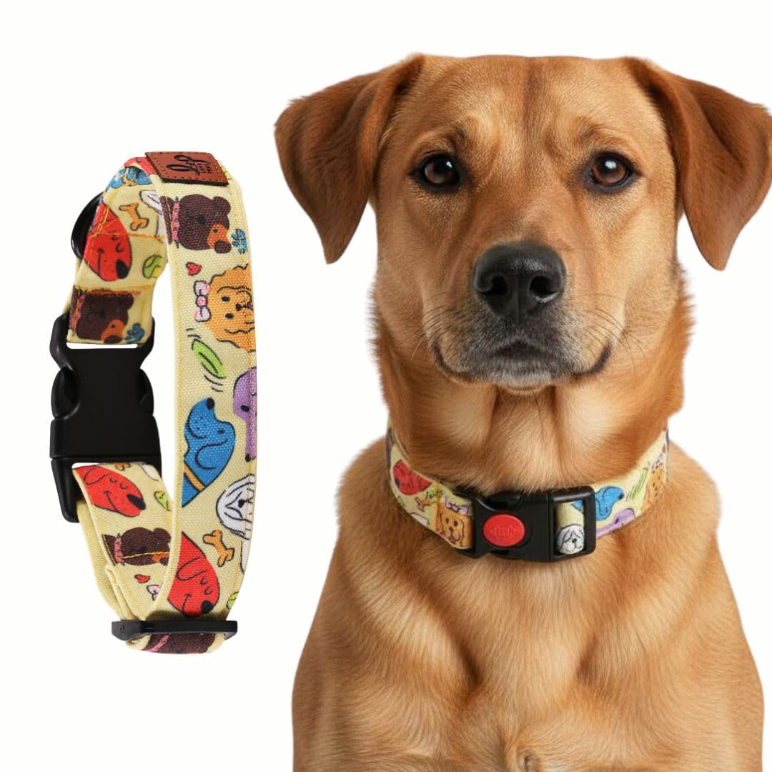 Lana Paws Butter Pups Yellow SkinFriendly, Fabric Dog Collar Belt, Medium, Adult Indies, Beagles, Cocker Spaniels & Similar,18 
