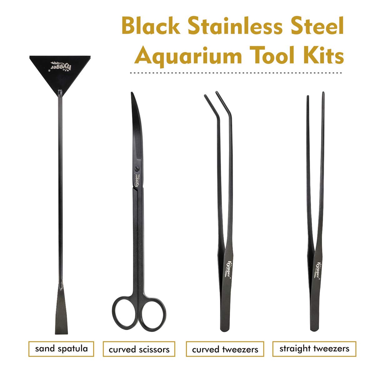 Hygger Long Stainless Steel Premium Aquarium Tools, 4 Pcs Aquatic Plant Tweezers Scissors Spatula Kits Comes With 1 Cleaning Clo