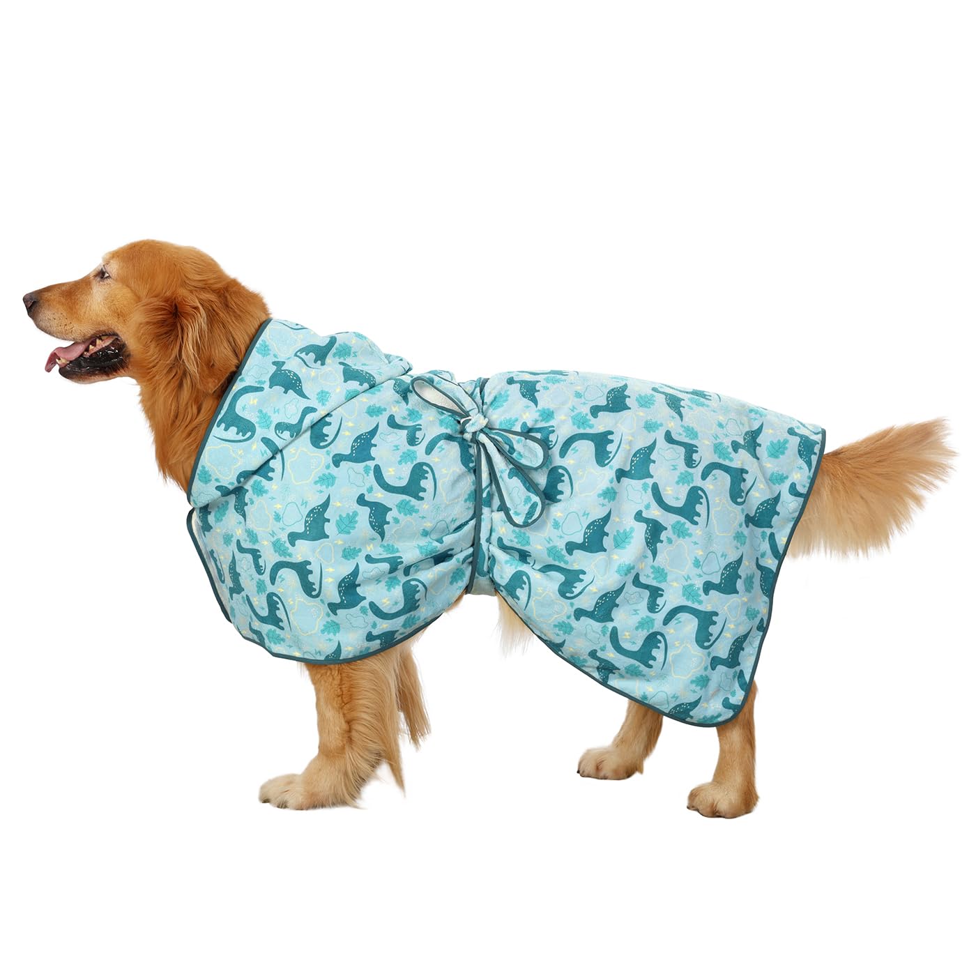 Hde Dog Bathrobe Super Absorbent Quick Drying Towel With Hood For All Dog Breeds Sizes S-Xxl - Dinosaurs - L