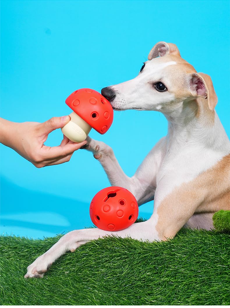 ZEZE Rubber Treat Dispensing Toy for Aggressive Chewers, Mushroom Style Interactive Slow Feeder Tough Puzzle Toys Teeth Cleaning