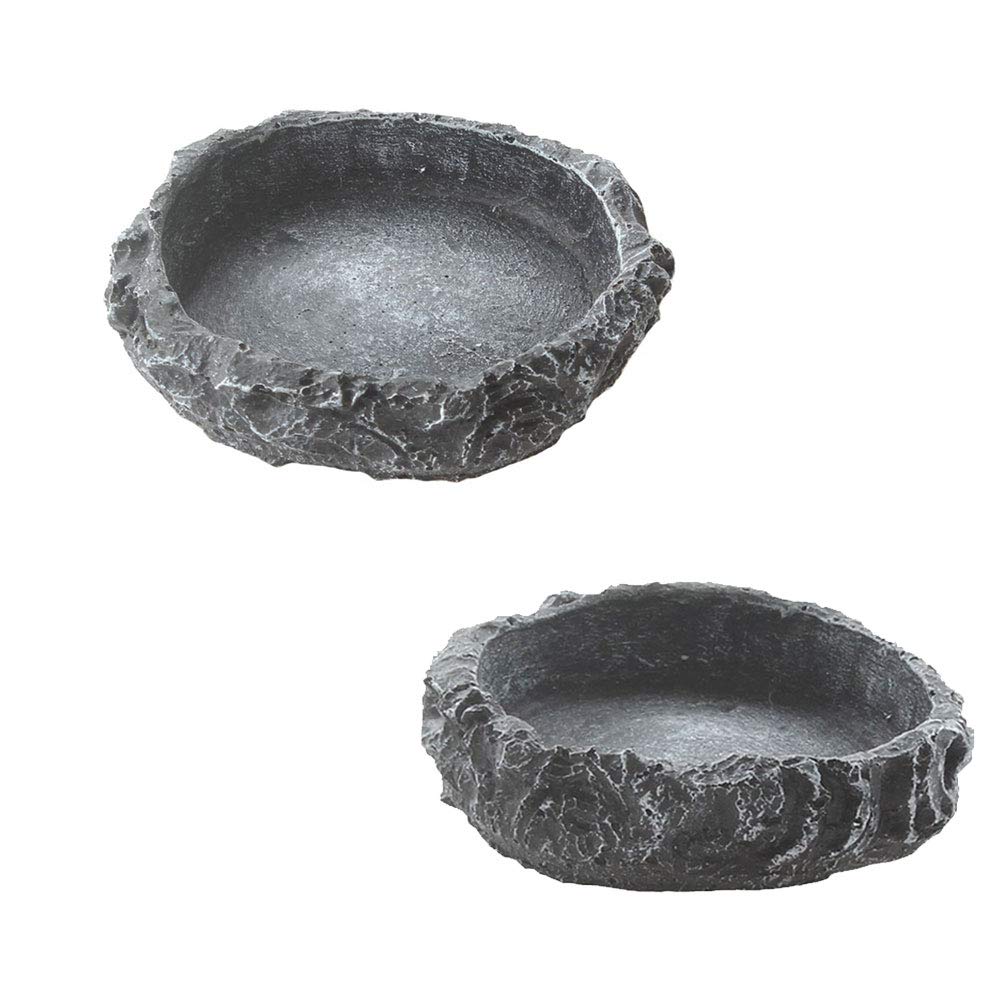 emours 2 Pack Reptile Water Dish Food Bowl Rock Worm Feeder for Leopard Gecko Lizard Spider Scorpion Chameleon (De 3.1in x H 0.8