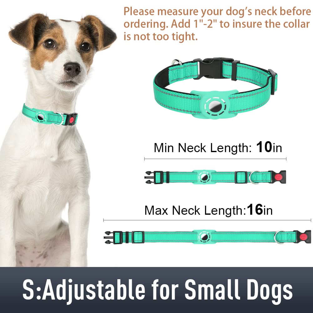 Erbine Airtag Dog Collar For Small Dogs, Reflective Dog Collars With Airtag Holder, Soft Padded & Safety Locking Buckle, Nylon Pet Collar Adjustable For All Breeds, Teal